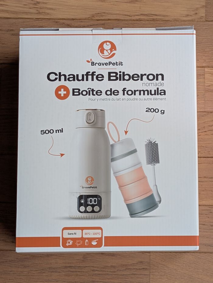 NEUF - Lot Chauffe Biberon Nomade BravePetit + Accessoires (Boîte doseuse / Brosse)