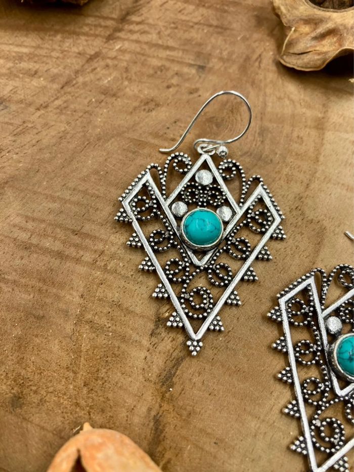 Boucles d’oreilles en laiton avec imitation pierres Turquoise - photo numéro 3