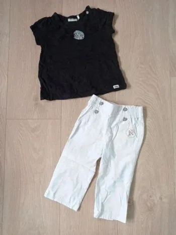 Ensemble fille pantalon blanc et tee-shirt IKKS noir 6 mois