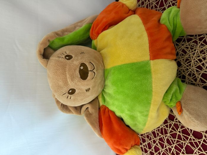 doudou boule lapin vert ,jaune , orange , jaune - photo numéro 3
