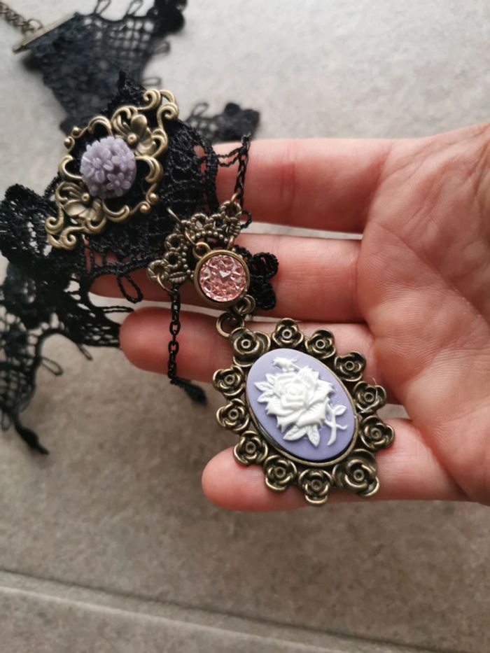 A38 Collier rétro gothic vintage dentelle noire camay - photo numéro 3