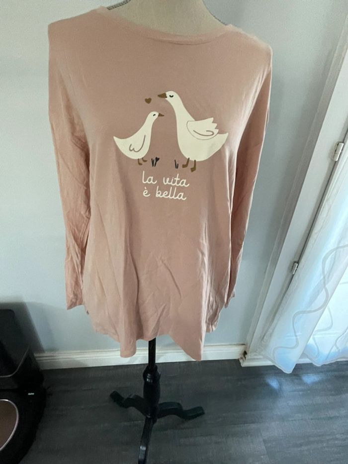 TEE shirt « la vita e  Bella » avec 2 oies manche longue taille M taille 38-40 marque kiabi