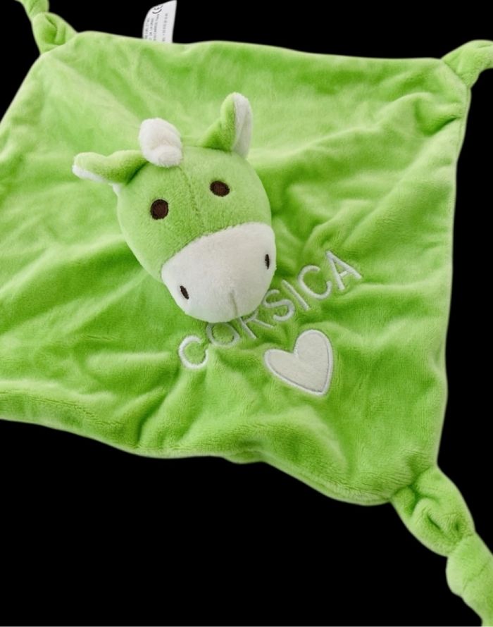 ❤️B5755 Doudou plat Mouchoir Âne Cheval Entre Ciel Et Mer Vert Cœur Corsica - photo numéro 2