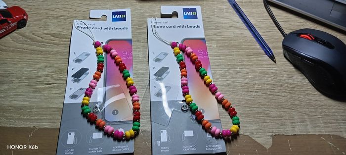 Cordon téléphone universel avec perle lot de 2