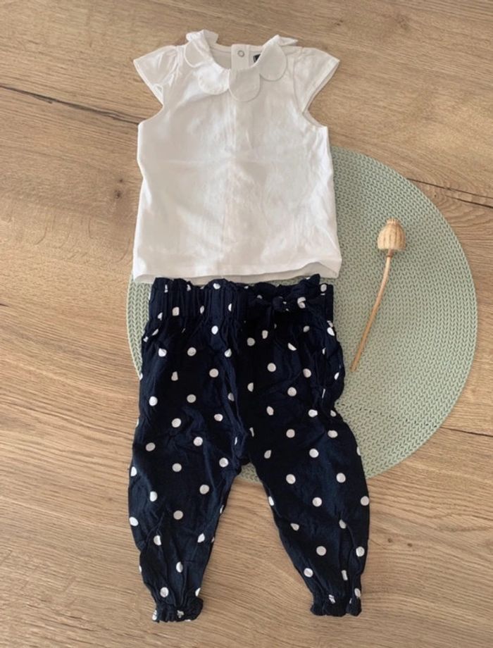 Ensemble fille pentalon leger/fluide a pois et t-shirt - 9mois - kiabi - photo numéro 2