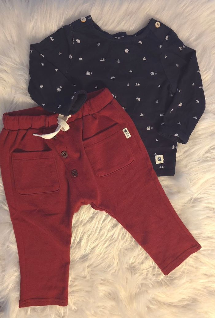 (Neufs non portés) 😍🥰💙superbe  ensemble teeshirt et pantalon 9mois garçon 💙🥰😍 - photo numéro 2