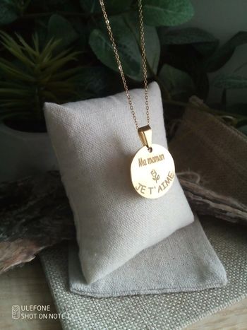 Collier réversible je t'aime maman avec pierre de fluorite