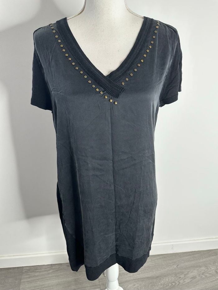 Robe tunique en soie gris foncé doré T2 38 M
