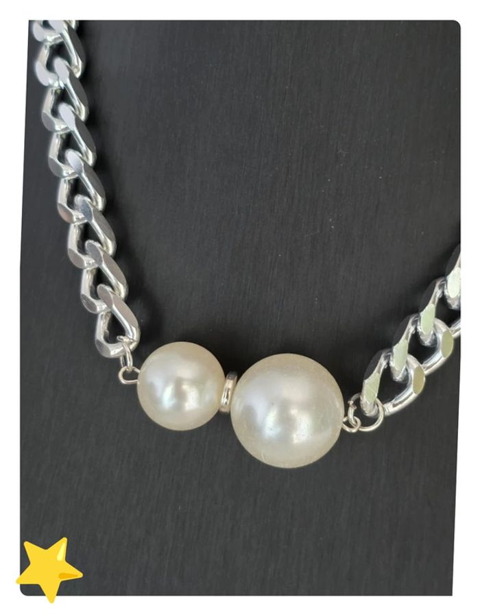 Collier acier inoxydable argenté avec perle XL - photo numéro 2