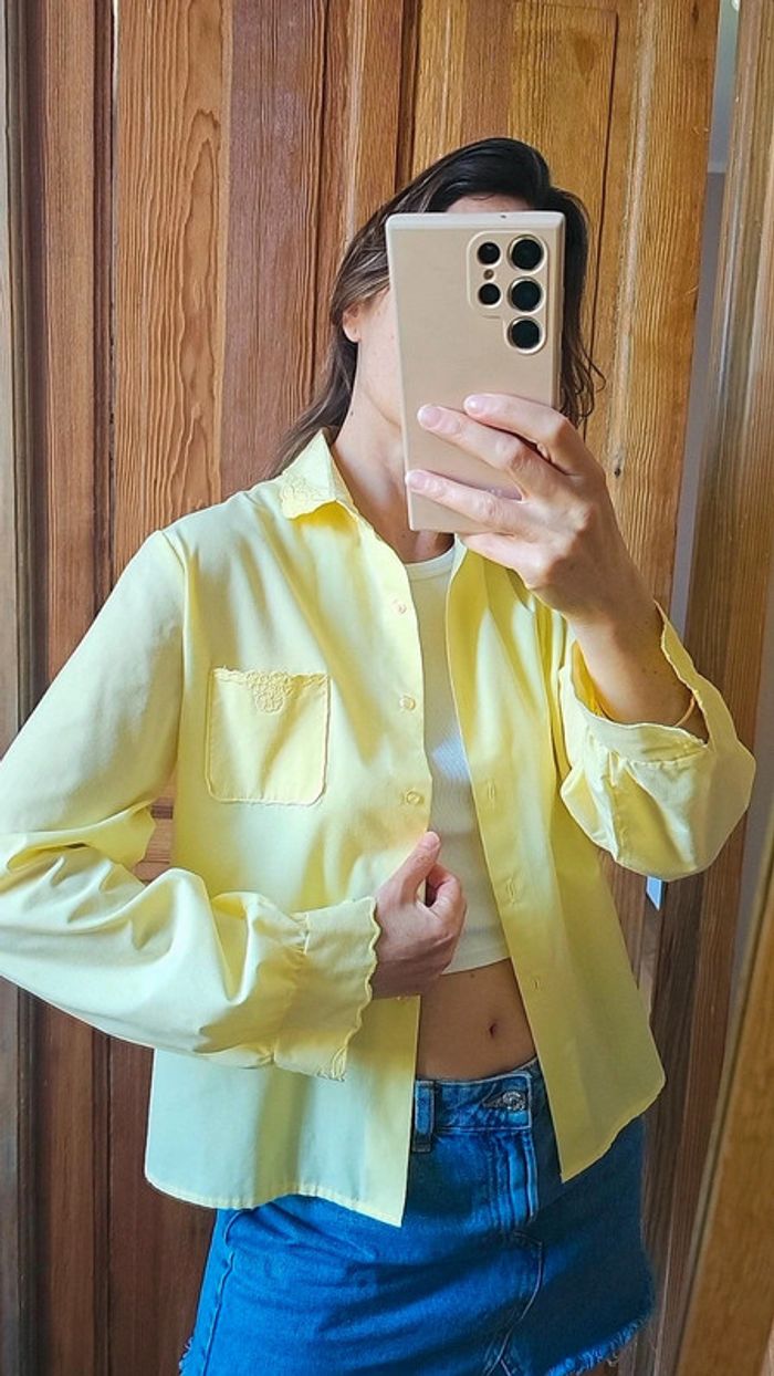 Chemisier made in france brodé vintage jaune beurre