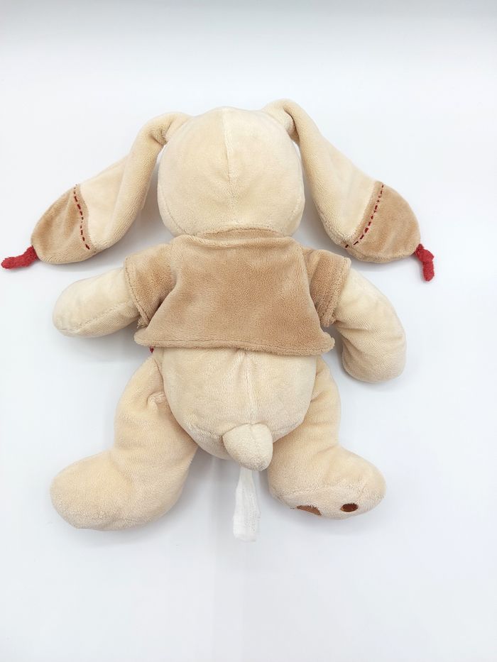 Ancien doudou peluche lapin Bastien NICOTOY beige marron rouge bordeaux 25 cm - photo numéro 2