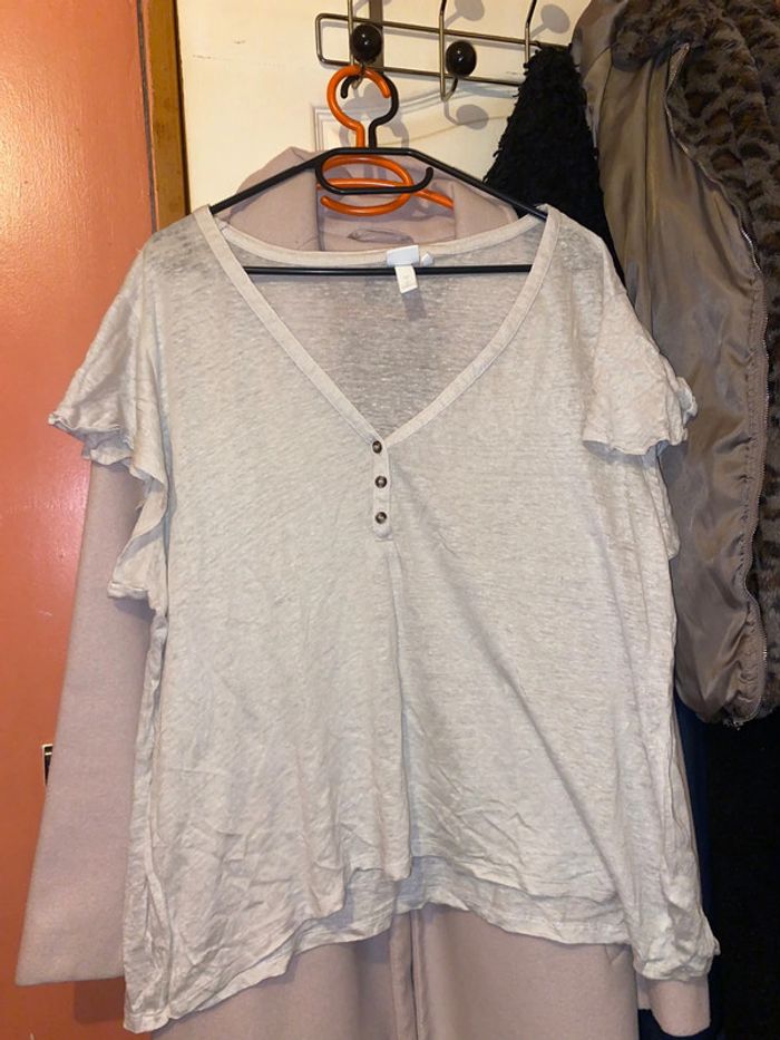 T shirt col V en lin