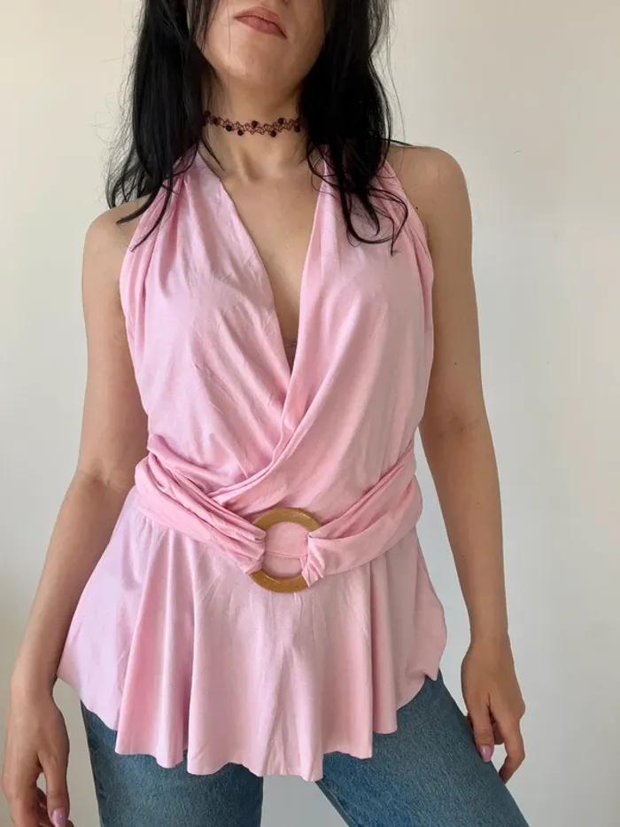 Top dos-nu vintage années 2000 rose taille L 🌸 - photo numéro 2