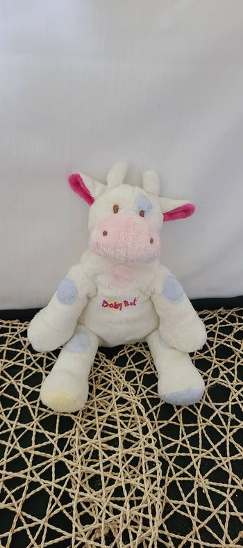 Doudou vache blanche taches rose bleu BABY NAT