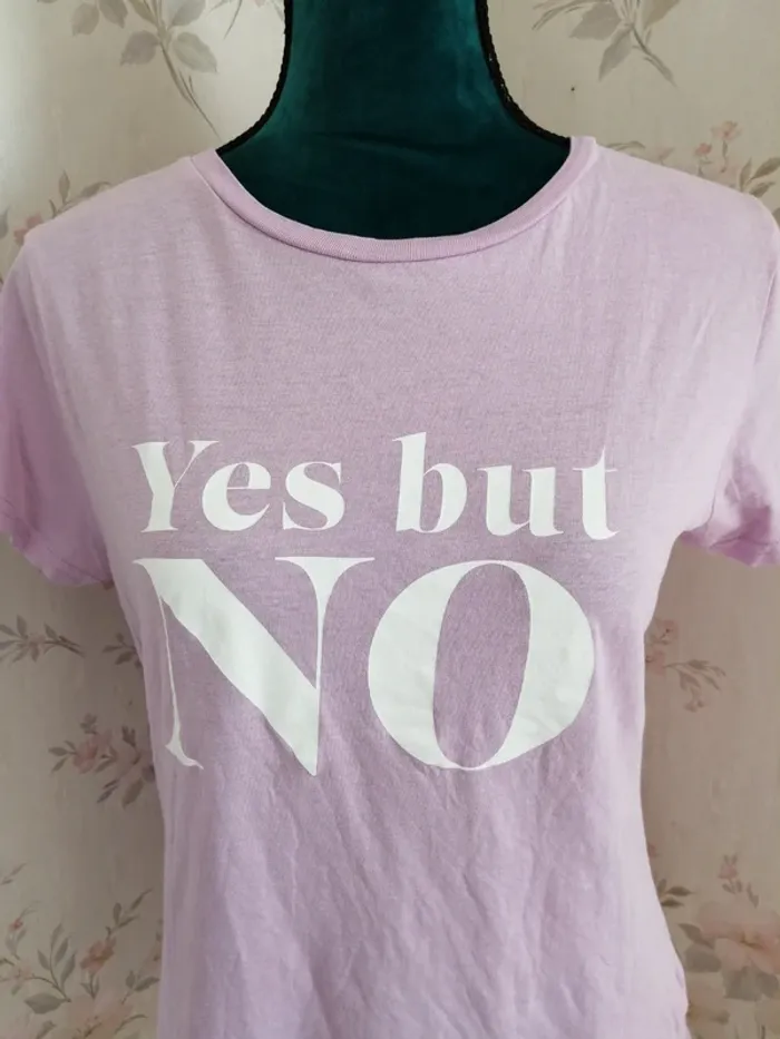 Tee-shirt lila à message yes but no / gémo / (L) - photo numéro 3
