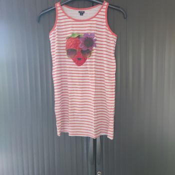 Débardeur rayé blanc et rouge imprimé fraise 10 ans Kiabi