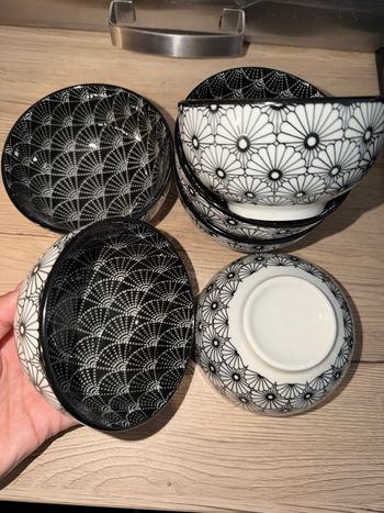 Lot de 6 bols Gifi noir et blanc motif 