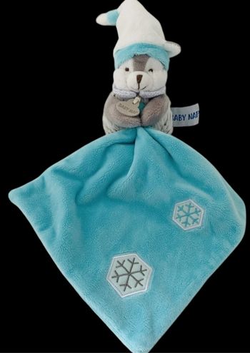 ❤️B4523 Doudou Plat Mouchoir Chien Husky Babynat Baby Nat Les Lumilunes Blanc Bleu