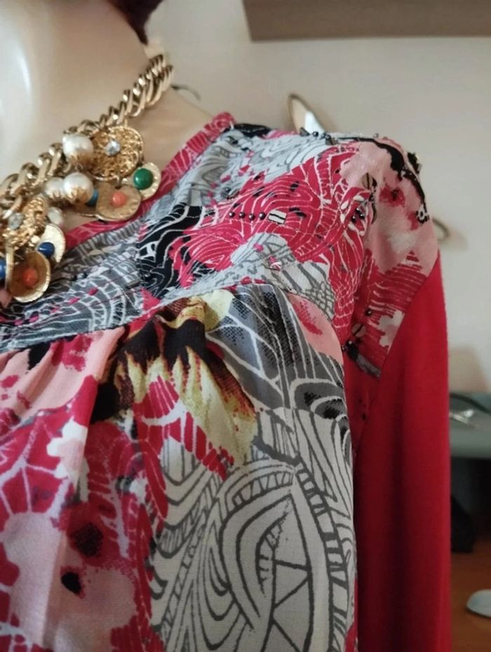 🌹 Blouse Fleurie Bi-Matière & Sequins Jac-Jac T42/44🌹 - photo numéro 5