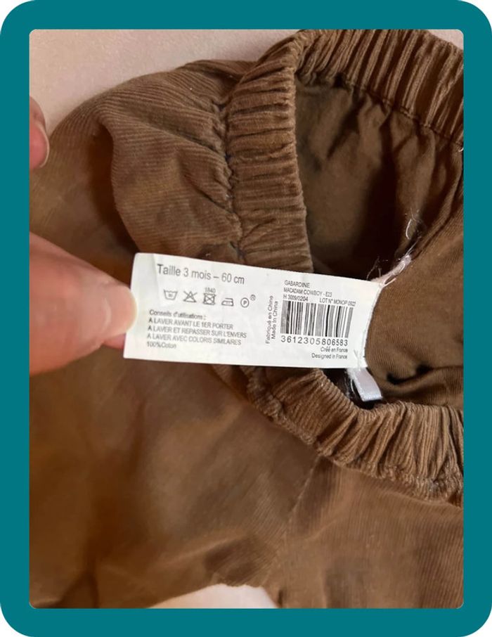 Pantalon velours fines côtes 3 mois mixte - Bout'chou - photo numéro 6