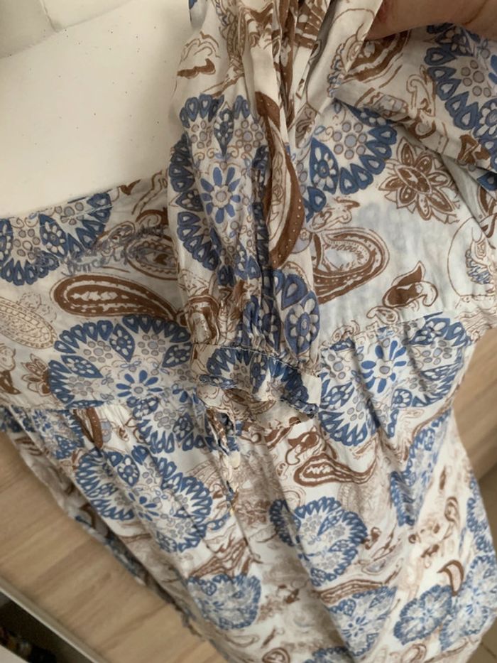 Robe tunique fleurs marrons bleu crème L - photo numéro 6