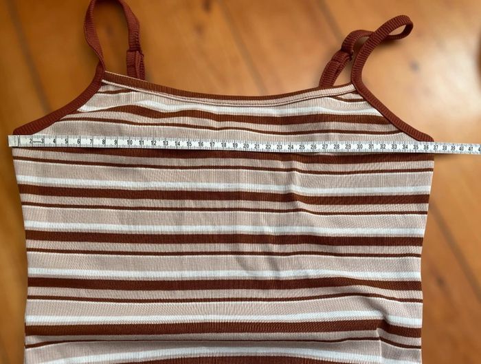Robe rayée élastique rayure marron beige été - photo numéro 5