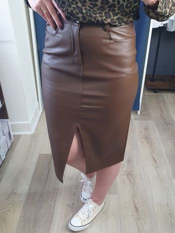 Jupe mi-longue simili cuir Madrid marron Taille M