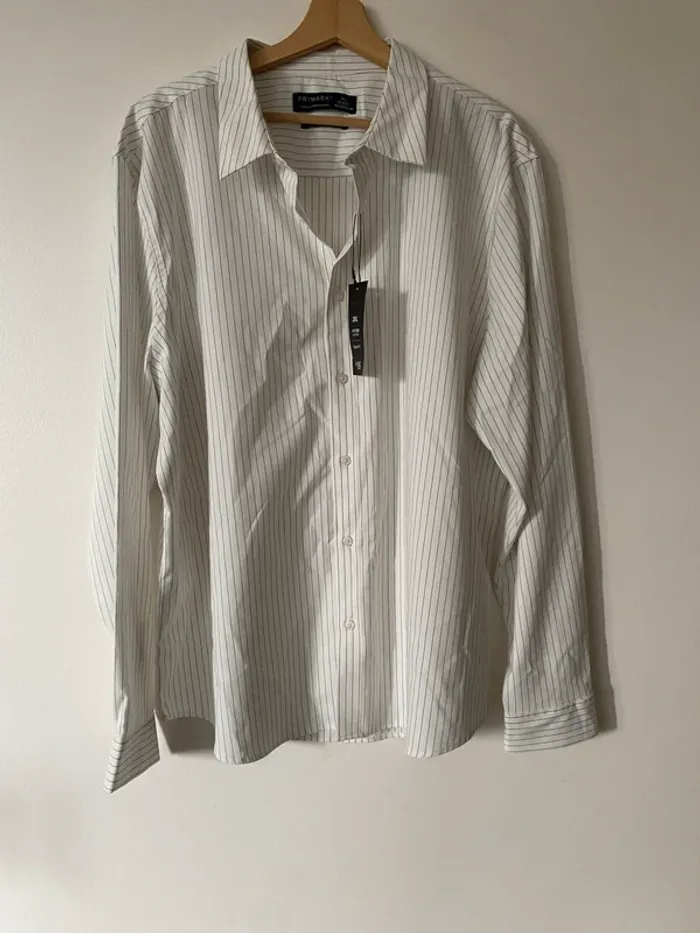 Chemise manches longues blanche rayée homme neuve XXL