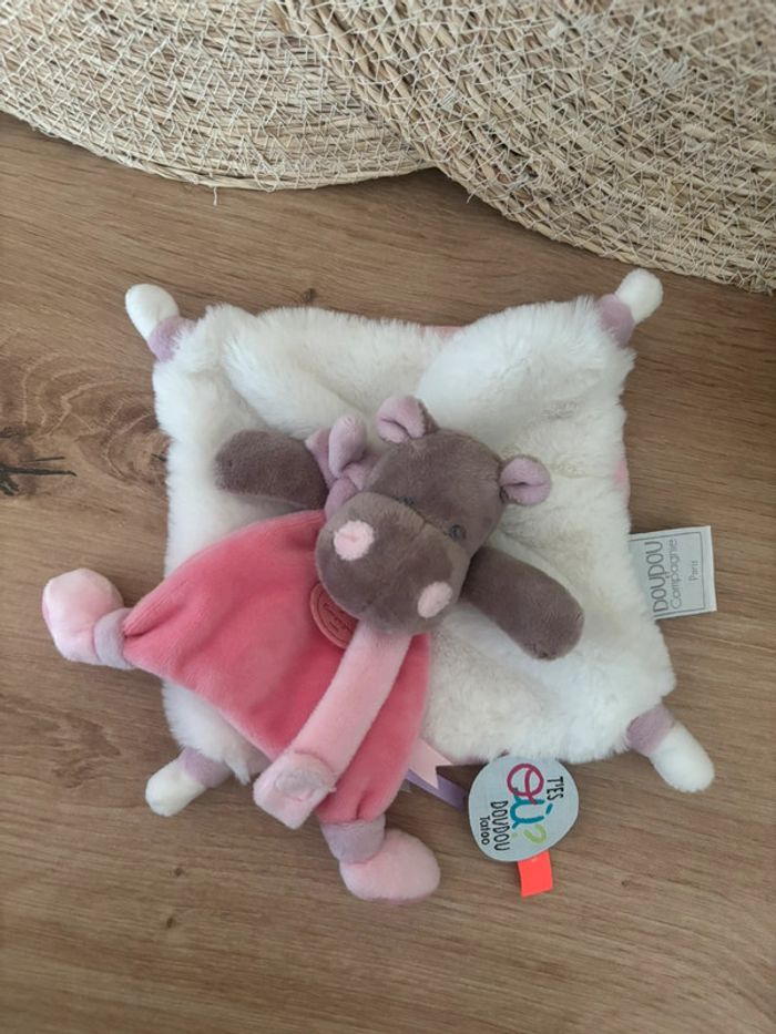 Neuf doudou hippopotame rose blanc tatoo t es ou ? Doudou et compagnie - photo numéro 2