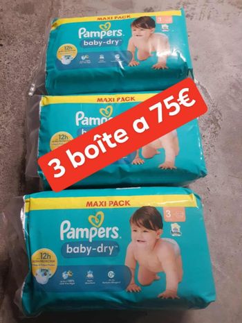 3 boîte de couche Pampers taille 3 a 75€