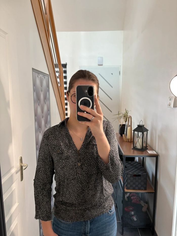 Chemise manches longues à motifs originaux - Noir et gris - Taille S