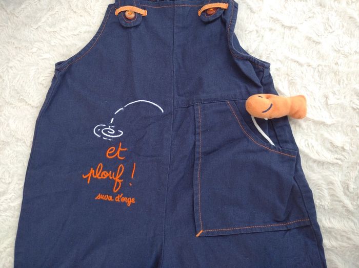 Barboteuse style salopette short lin Garçon 18/24 mois Poisson Plouf Sucre d'orge - photo numéro 4