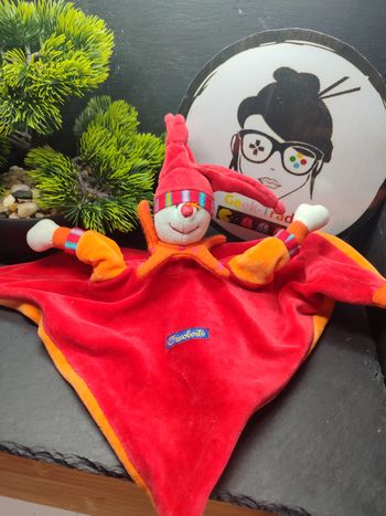 Doudou plat Capucin Dragobert clown moulin roty rouge orange ancien Chapeau 