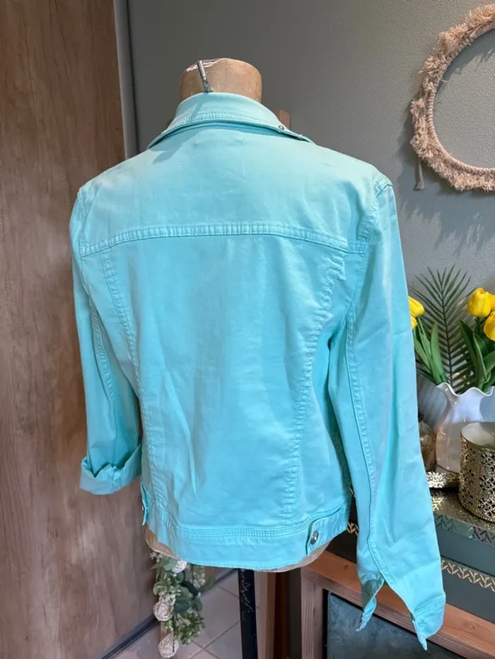 Jolie veste en jean vert turquoise femme - photo numéro 4