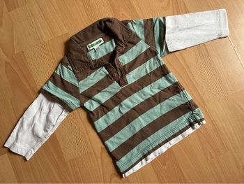 Beau T-shirt/polo ML à rayures marron et bleu Vertbaudet T. 18 mois/81 cm garçon TBE