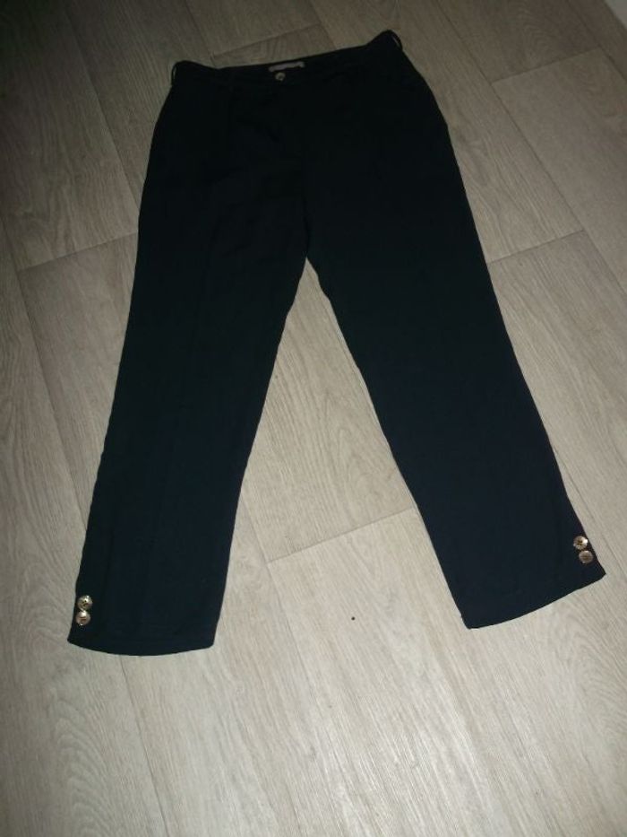 Pantalon COLEEN BOW bleu marine fluide décos boutons taille 38 TBE