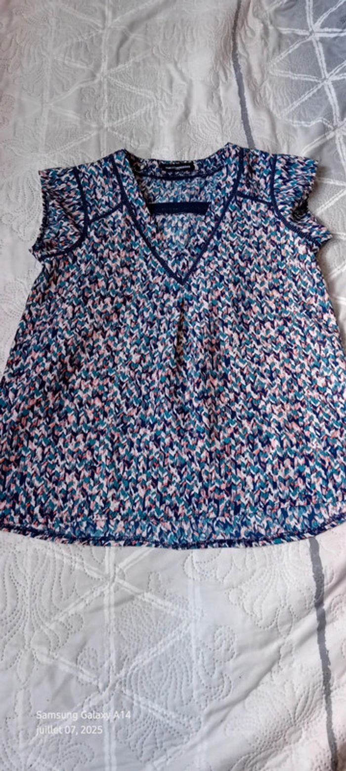 Blouse manches courtes col V imprimé coloré chevrons femme M rue des abesses - photo numéro 14
