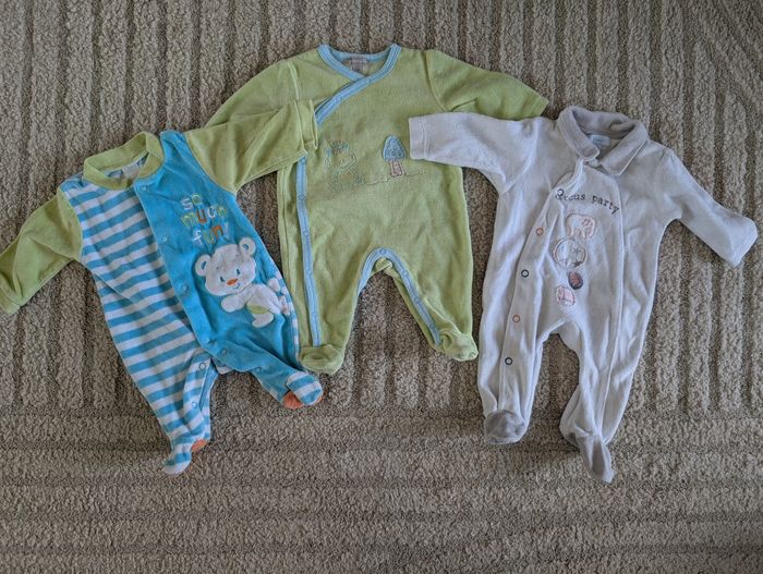 Lot de 3 pyjamas une pièce, chauds, bébé garçon, 1 mois