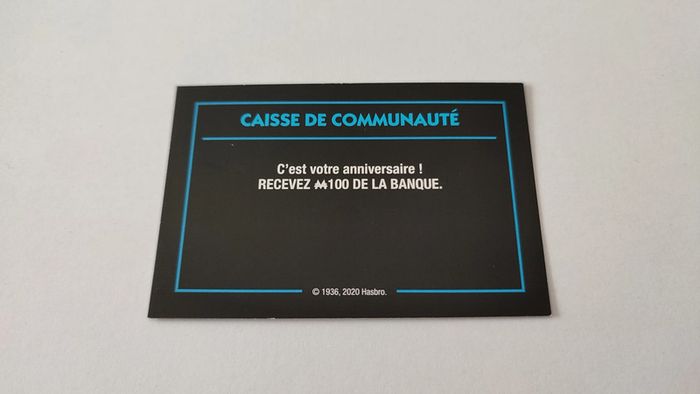 Carte caisse de communauté Anniversaire jeu de société Monopoly mauvais perdants Hasbro Gaming #B77