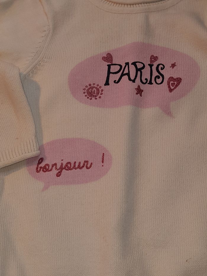 ​Pull Bébé Fille Orchestra 71 cm (6-9 Mois) - Motif Paris - Blanc/Rose - Boutons Dos - photo numéro 3