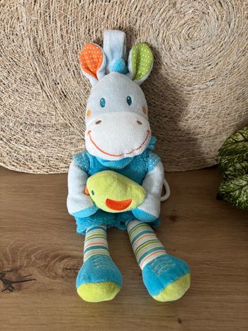 Doudou zèbre âne cheval bleu vert musical nicotoy 