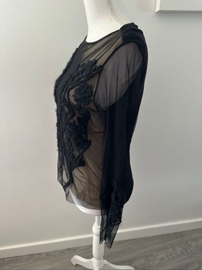 Top en mesh et broderies beige et noir Georges Rech T38 M - photo numéro 3