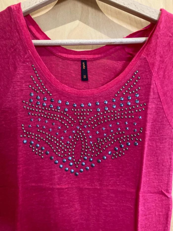 Teeshirt en lin a strass fuchsia undiz - photo numéro 2