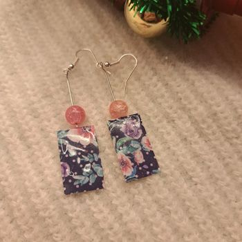 Boucles d'oreilles pendante rectangulaire bleu multicolore