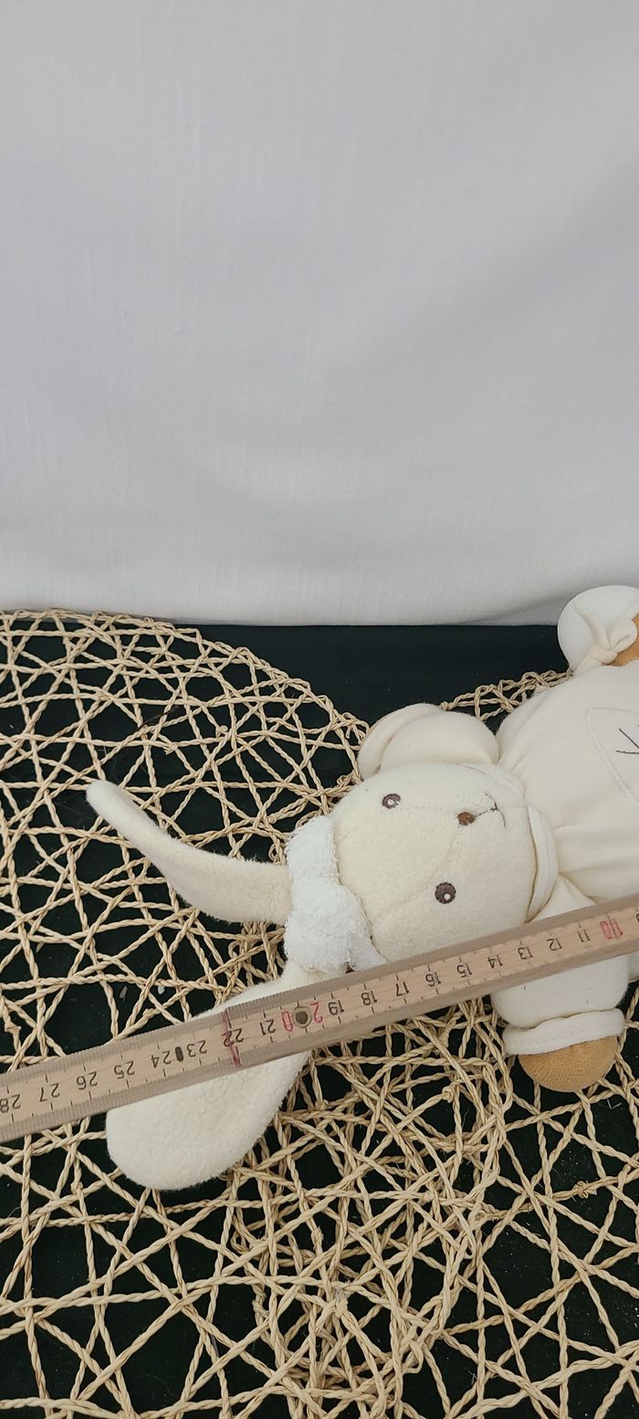 Doudou Lapin Boule Coton Blanc Cassé Broderie Feuille Kaloo - photo numéro 4