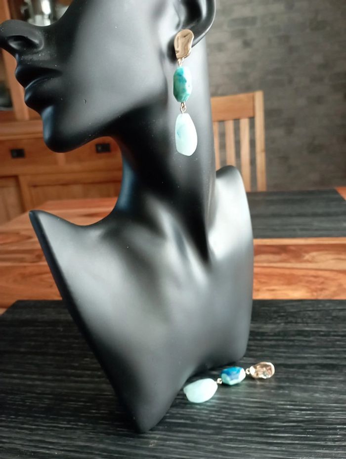 Boucles d'oreilles turquoise et doré - photo numéro 2