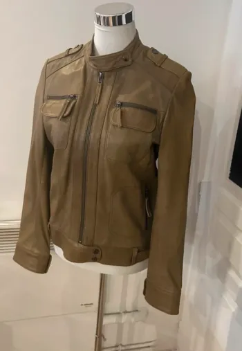 Kookai veste en cuir beige kaki , femme taille 38
