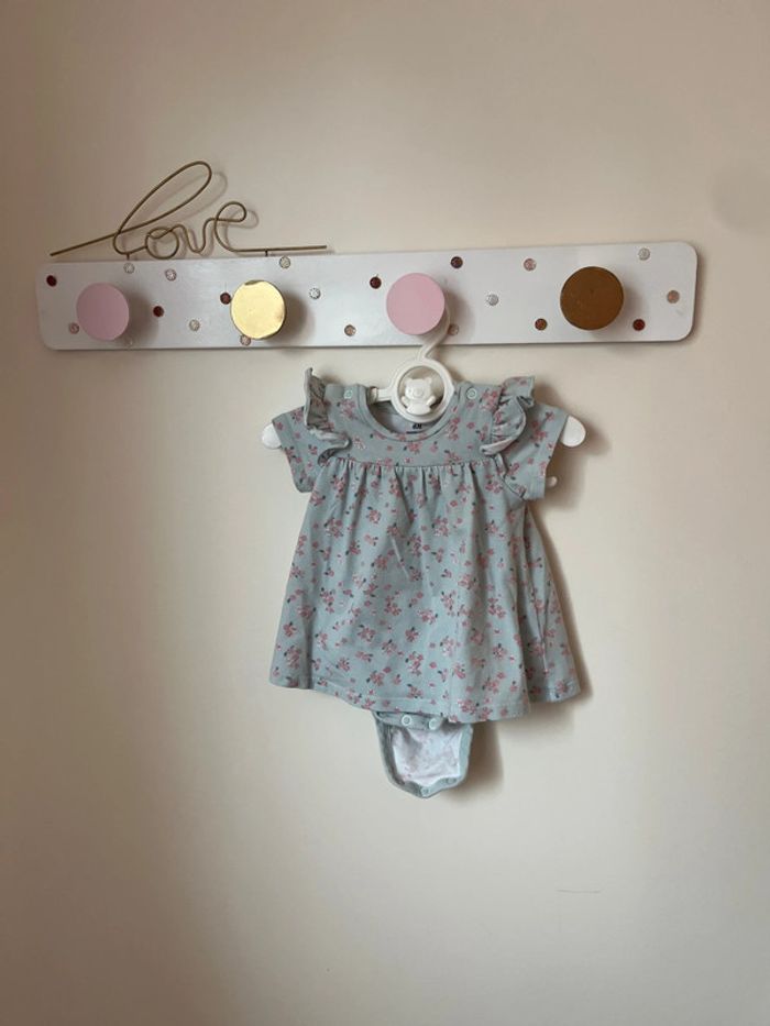 Robe body bleu fleurs roses H&M 1-3 mois