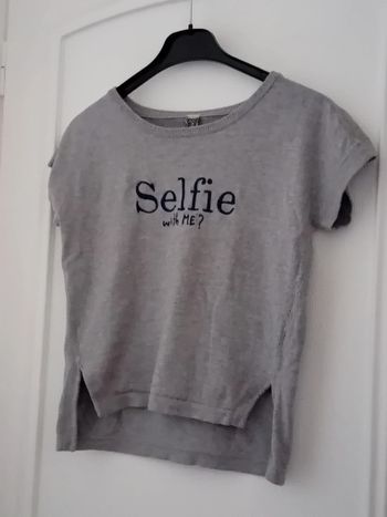 Pull manches courtes selfie gris fille 10 ans TAO
