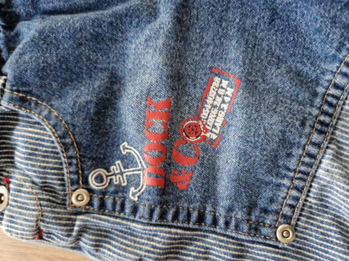 Salopette / Barboteuse Jean Rayée Motif Ancre Rouge Alphabet - 6 mois - photo numéro 2